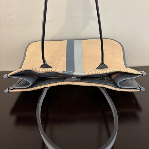 Michael Kors Heidi Large Ivory Light Blue Stripe Canvas Tote - Picture 7 of 13